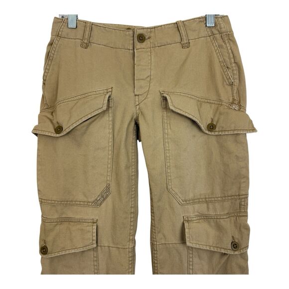 Ralph Lauren VTG Cargo Khaki Pants Sz 2 Low Rise Reconstructed Pocket Button Hem - Picture 3 of 10